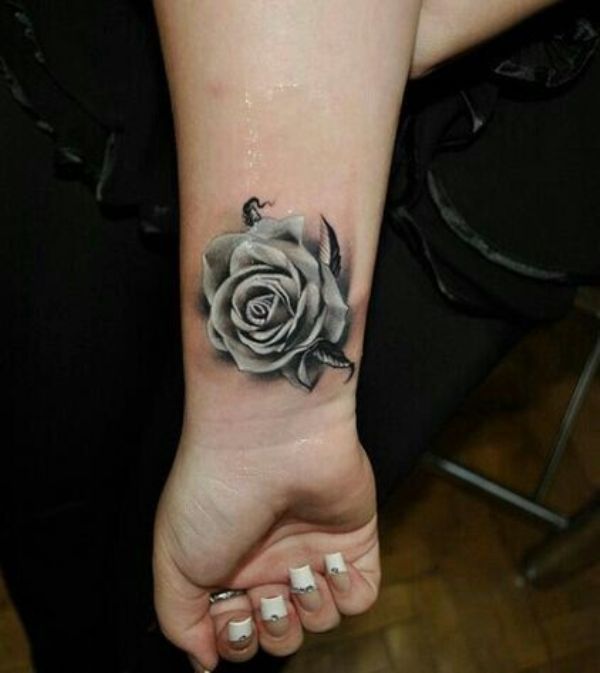 Amazing Black And Grey Rose Tattoo On Wrist