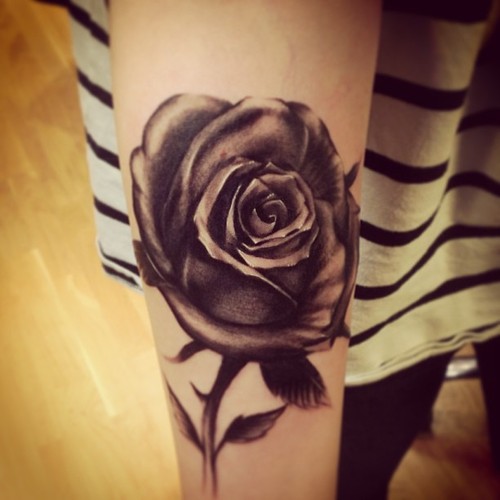 Amazing Black Rose Tattoo On Forearm