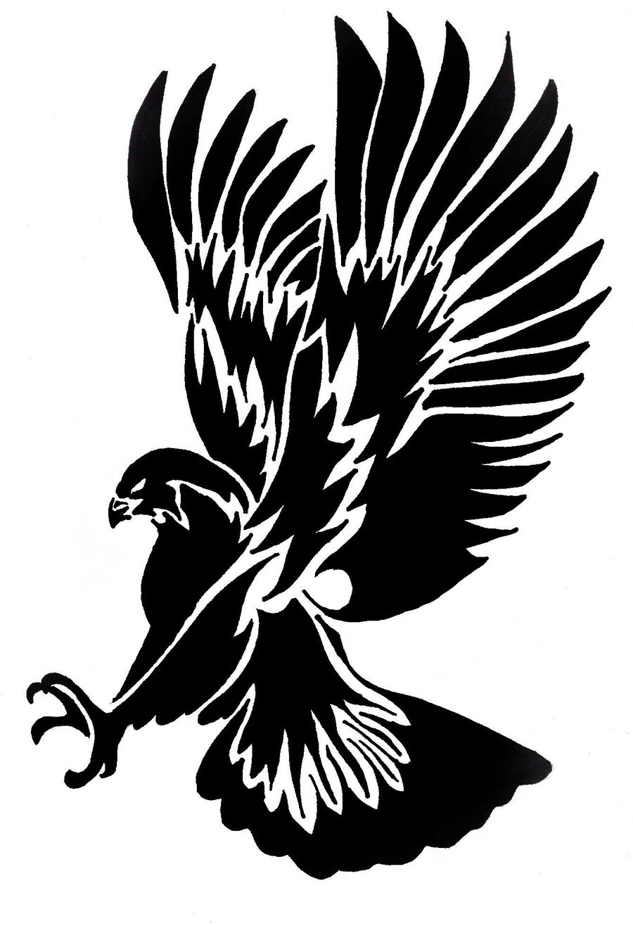 Amazing Black Tribal Flying Hawk Tattoo Stencil by LinkGilbs