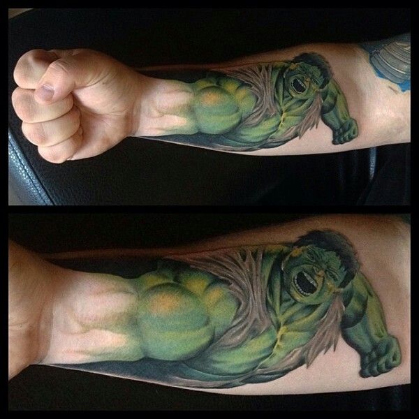 Amazing Hulk Tattoo On Forearm