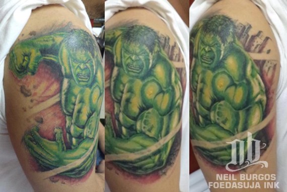 Angry Hulk Tattoo On Shoulder