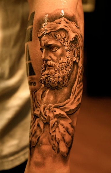 Awesome 3D Greek Statue Tattoo On Forearm