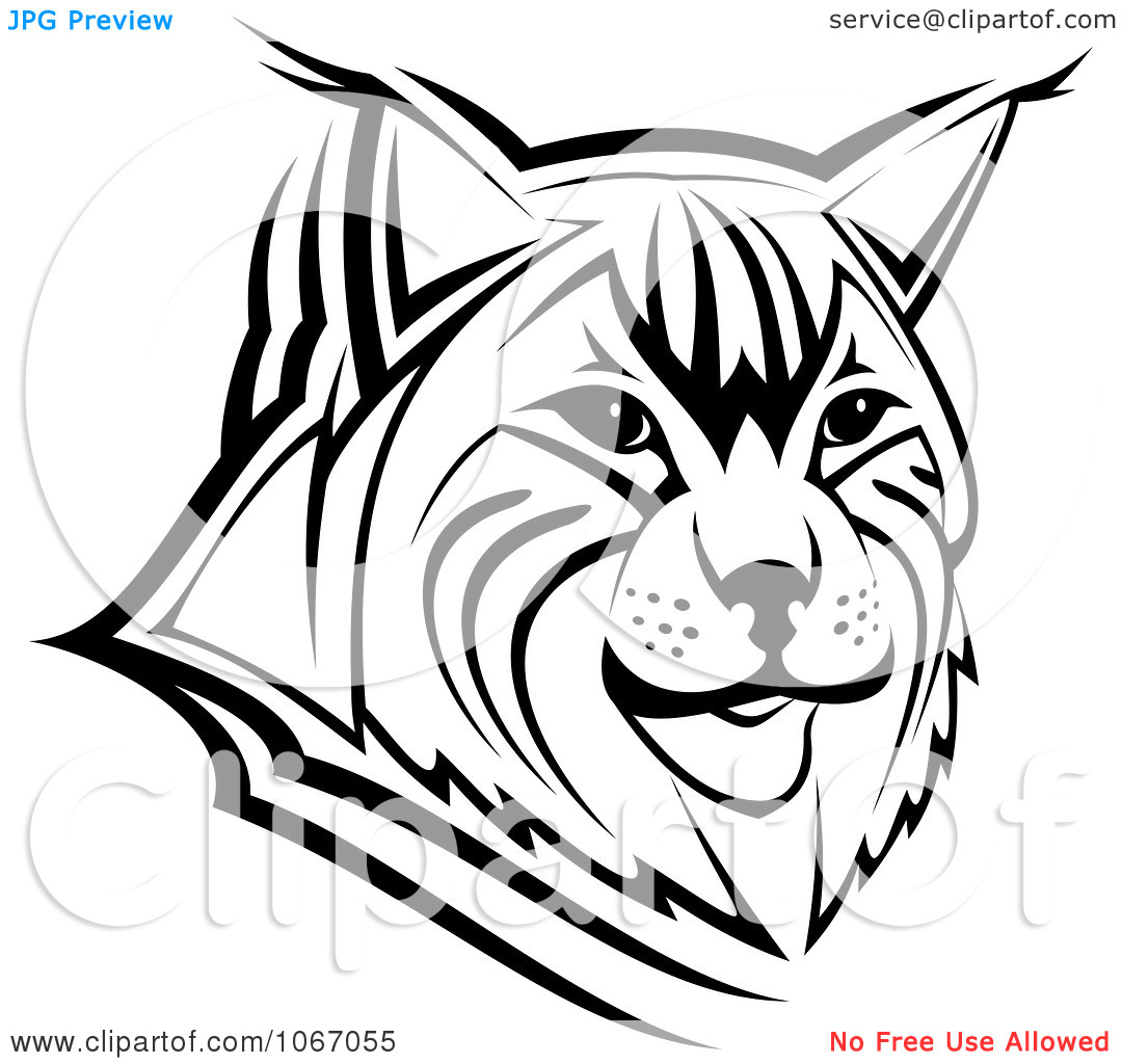 Awesome Black Bobcat Head Tattoo Stencil