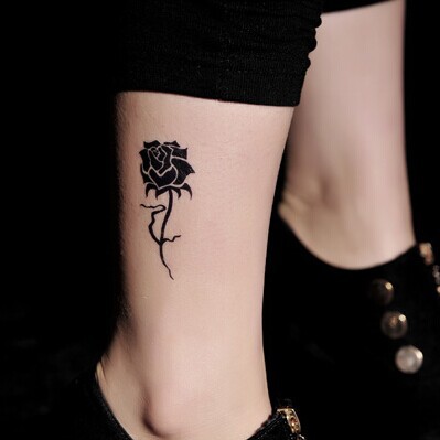 Awesome Black Rose Tattoo On Leg