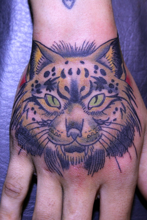 Awesome Bobcat Head Tattoo On Hand