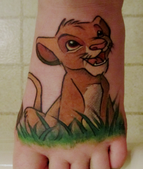 Awesome Cute Lion Cub Tattoo On Foot