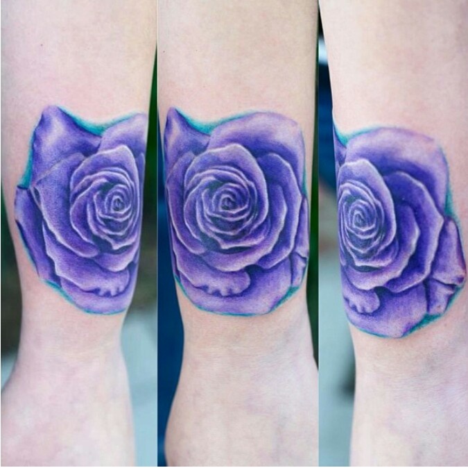 Awesome Purple Rose Tattoo Design For Wrist