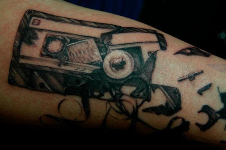 Black Damage Cassette Tattoo Design