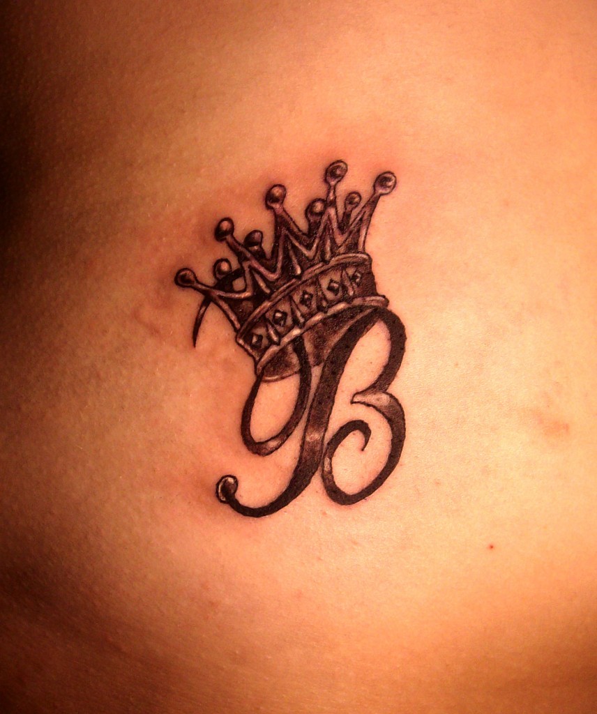 Black Ink B Letter With Queen Crown Tattoo Design