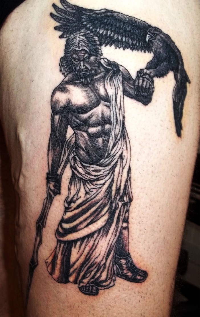 Black Ink Eagle On Greek Hand Tattoo Design