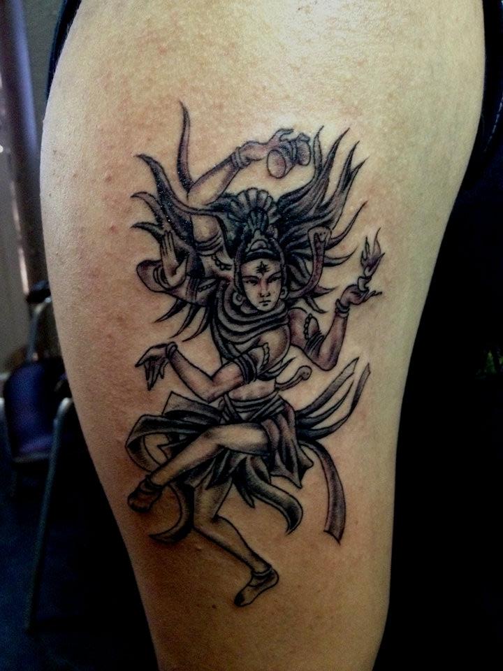 Black Ink Natraj Tattoo On Half Sleeve By Tennyson Keisam