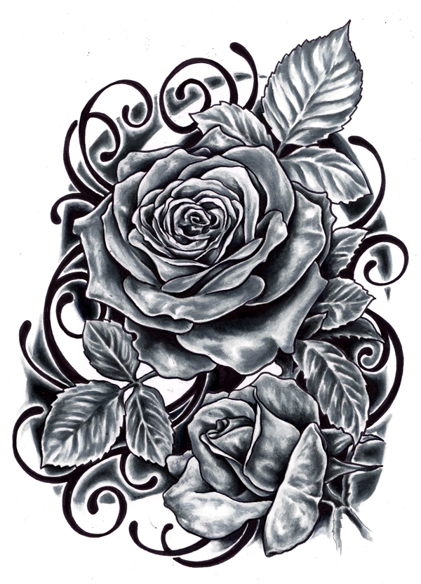 Black Ink Roses Tattoo Design