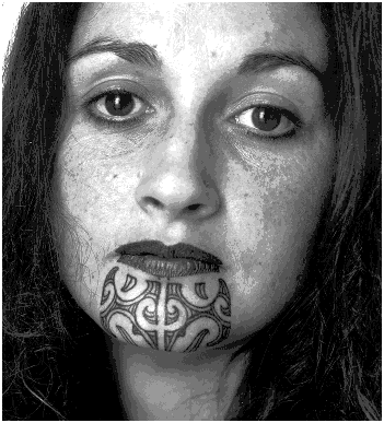 Black Maori Tattoo On Girl Chin