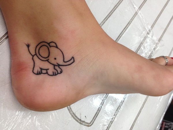 Black Outline Elephant Cub Tattoo On Ankle