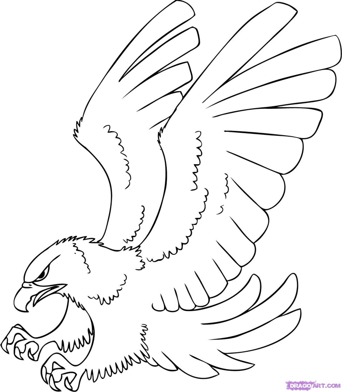 Black Outline Flying Hawk Tattoo Stencil