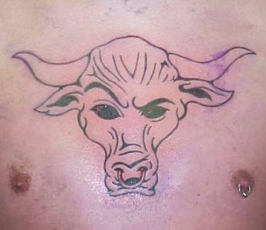 Black Taurus Head Tattoo On Man Chest