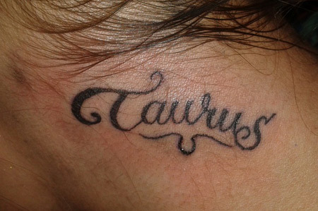 Black Taurus Lettering Tattoo Design