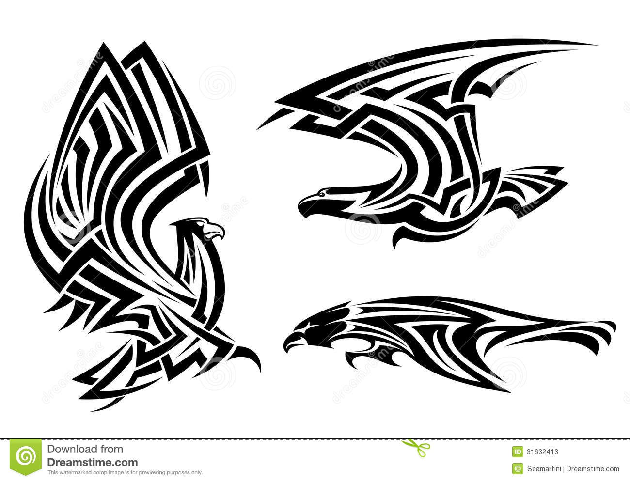 Black Three Tribal Hawk Tattoo Design
