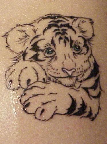 Black Tiger Cub Tattoo Stencil