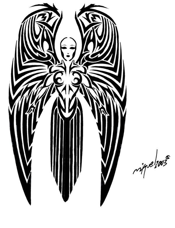 Black Tribal Greek Angel Tattoo Stencil