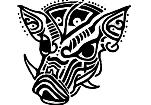 Black Tribal Pig Face Tattoo Stencil By Clint