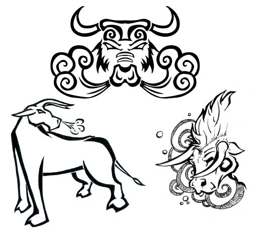 Black Tribal Three Taurus Tattoo Design By Dano