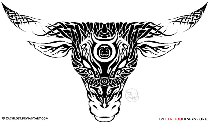 Black Tribal Zodiac Taurus Tattoo Stencil