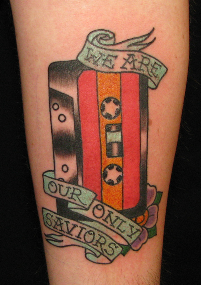 Cassette With Banner Tattoo Design