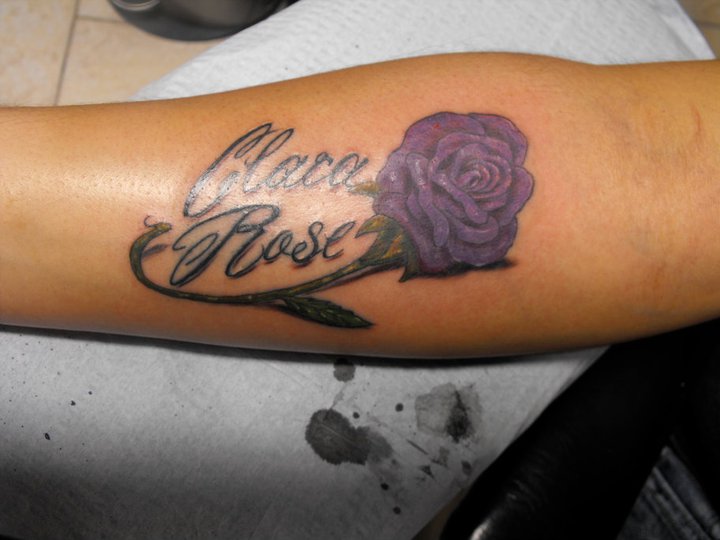 Claca Rose - Purple Rose Tattoo On Forearm By Cory Leeson