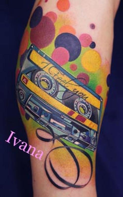 Colorful Cassette Tattoo Design For Arm