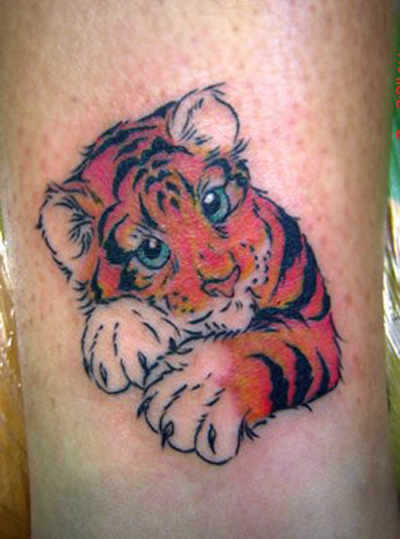 Colorful Cute Tiger Cub Tattoo Design
