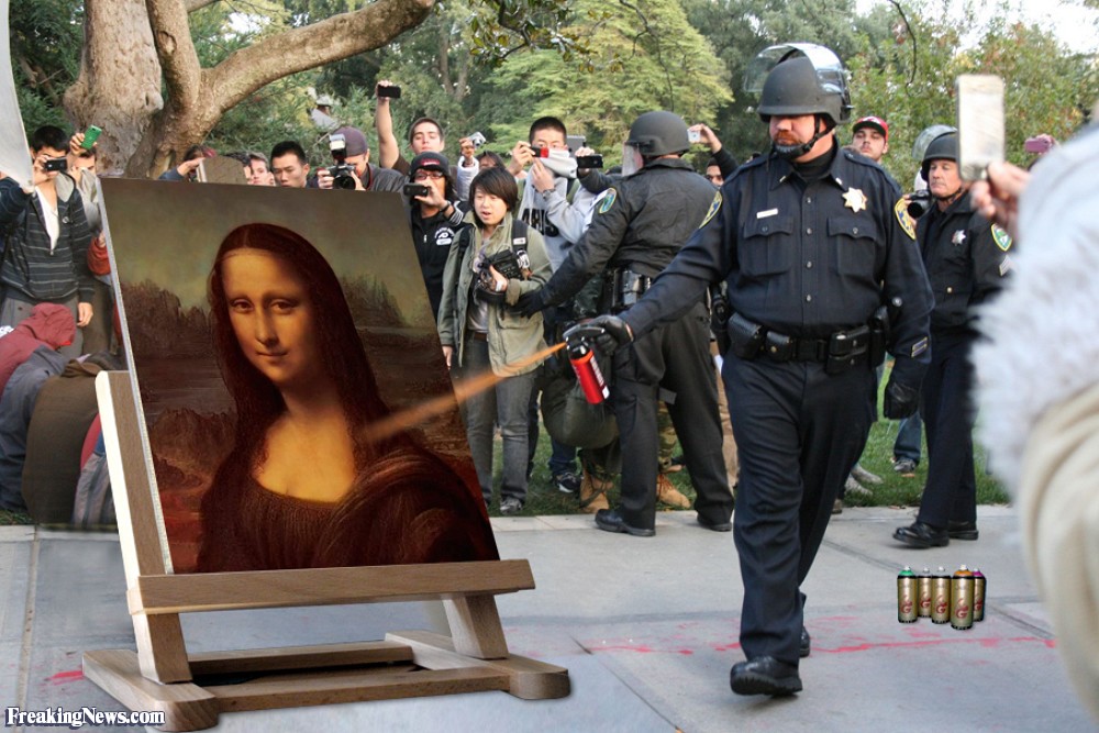 Cop Spray Mona Lisa Painting Funny Image
