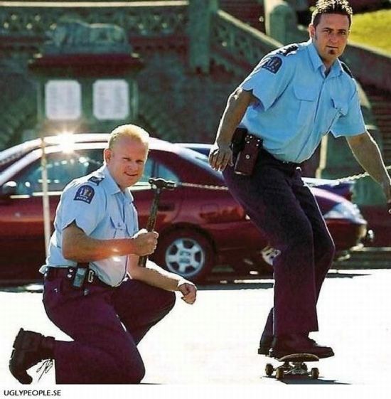 Cops With Hammer And Skatingboard Funny Picture