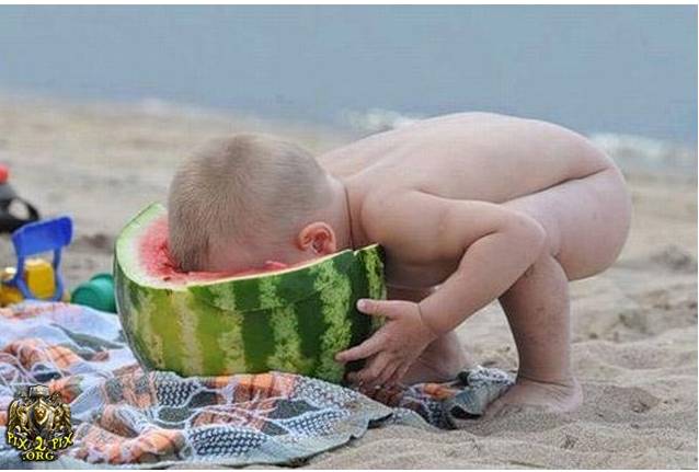 Eating Watermelon Funny Hungry Baby