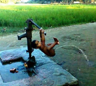 Funny Amazing Kid Using Water Handpump