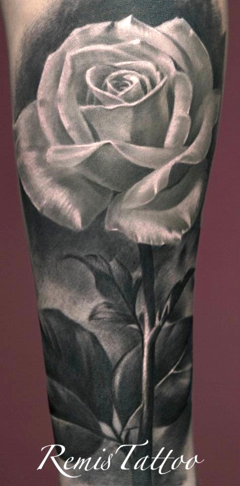 Grey Ink Rose Tattoo Design For Forearm By Remis
