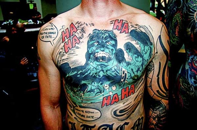 Hulk Comic Page Tattoo On Man Full Body