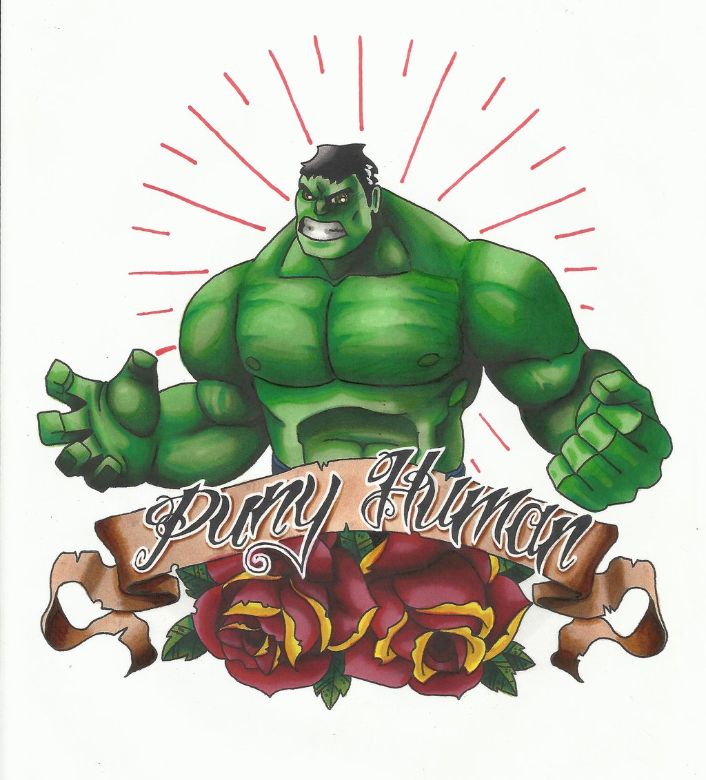Hulk With Banner And Roses Tattoo Design By Kenneth Green