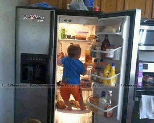 Hungry Baby Inside Refrigerator Funny Picture