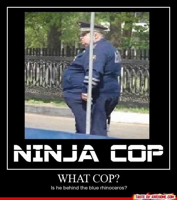 Is He Behind The Blue Rhinoceros Funny Ninja Cop Poster