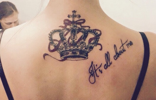 It's All About Me - Queen Crown Tattoo On Girl Upper Back