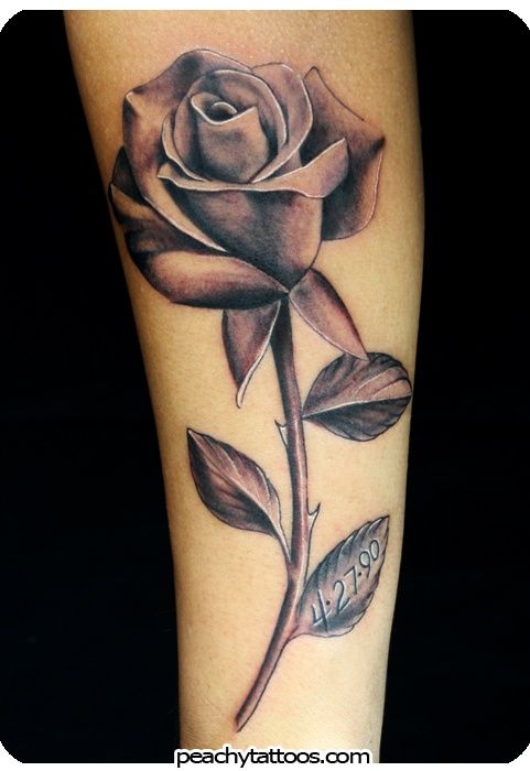 Memorial Black Rose Tattoo On Forearm