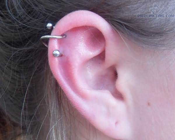 Nice Spiral Ear Stud Piercing Idea For Girls