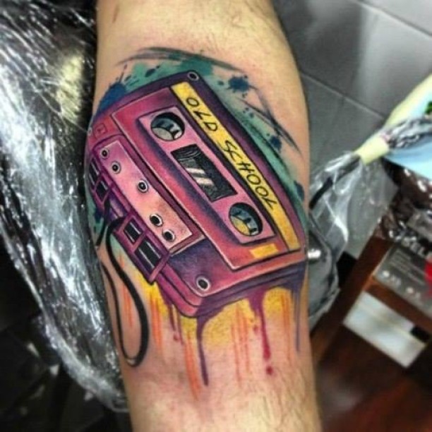 Pink Ink Cassette Tattoo Design For Forearm