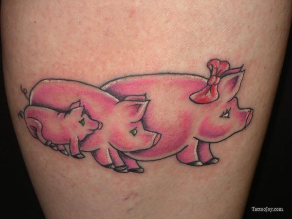 Pink Ink Three Pigs Tattoo Design