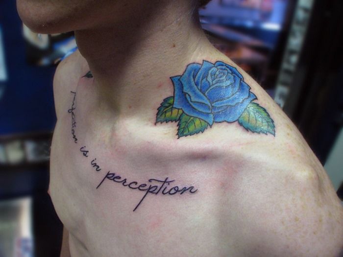 Purple Rose Tattoo On Man Left Upper Shoulder