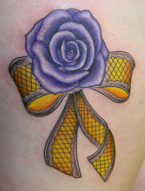 Purple Rose With Bow Tattoo Design