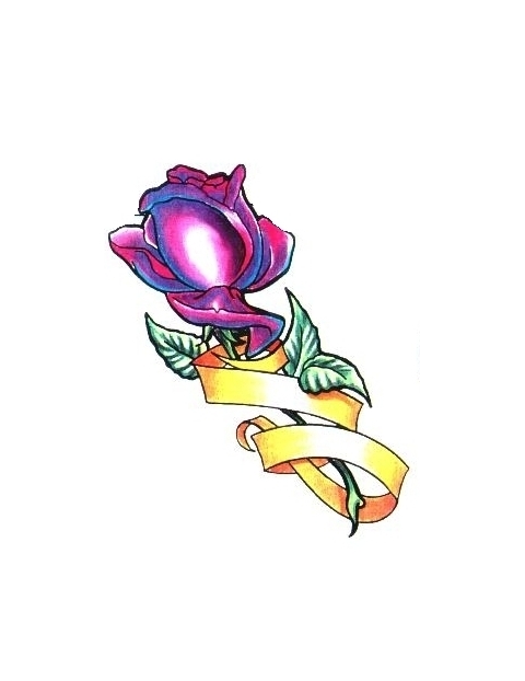 Purple Rose With Ribbon Tattoo Design