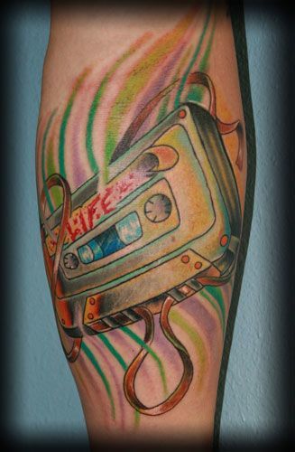 Rainbow Color Cassette Tattoo Design For Forearm