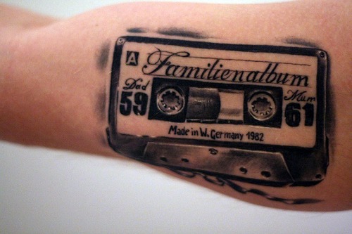 Realistic Black Cassette Tattoo Design